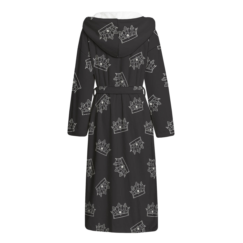 Doodle Crown Pattern Print Hooded Bathrobe
