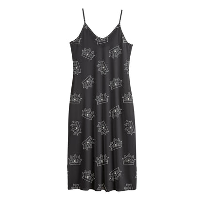 Doodle Crown Pattern Print Jersey Midi Cami Dress
