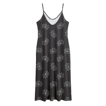 Doodle Crown Pattern Print Jersey Midi Cami Dress