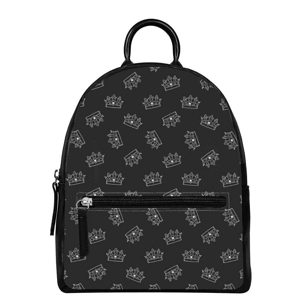 Doodle Crown Pattern Print Leather Backpack