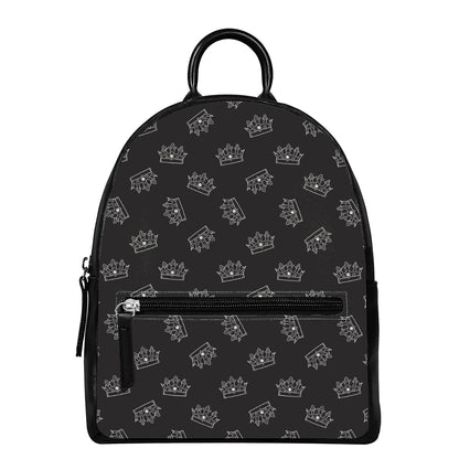 Doodle Crown Pattern Print Leather Backpack
