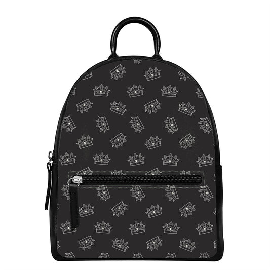 Doodle Crown Pattern Print Leather Backpack
