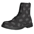Doodle Crown Pattern Print Lace-Up Boots