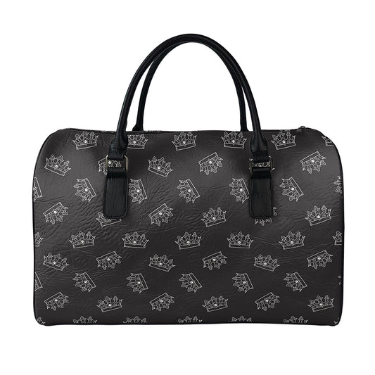 Doodle Crown Pattern Print Leather Duffle Bag