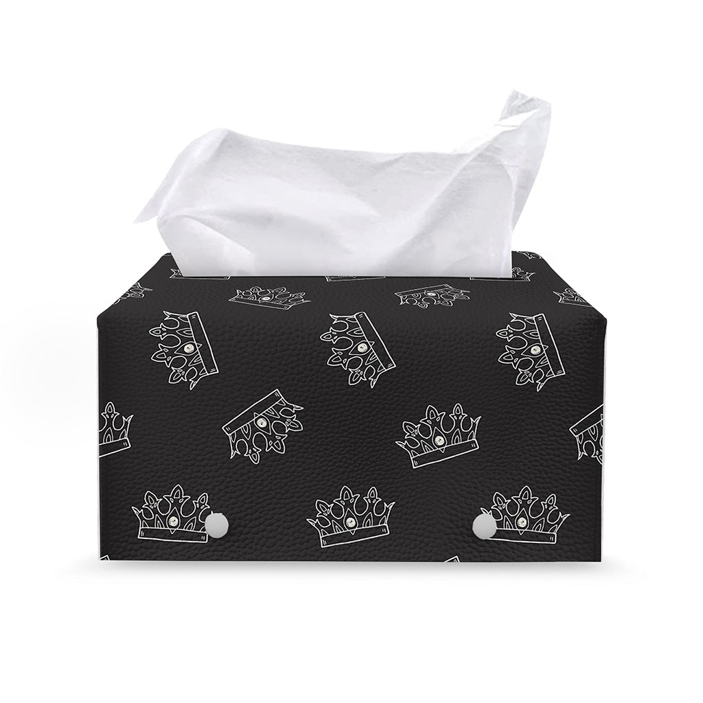 Doodle Crown Pattern Print Leather Tissue Box Cover
