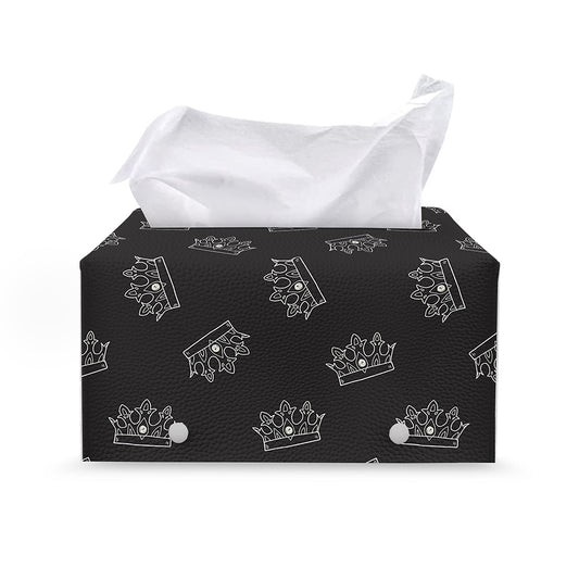 Doodle Crown Pattern Print Leather Tissue Box Cover