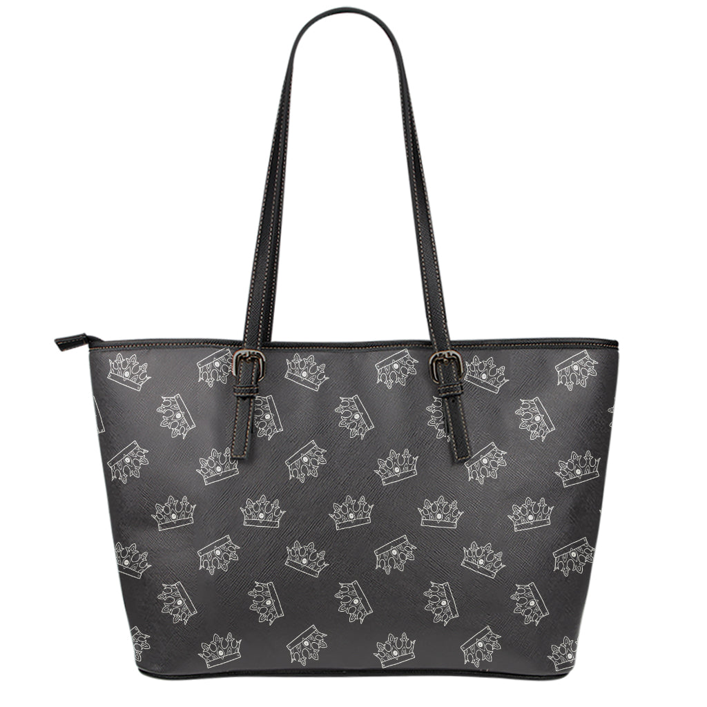 Doodle Crown Pattern Print Leather Tote Bag