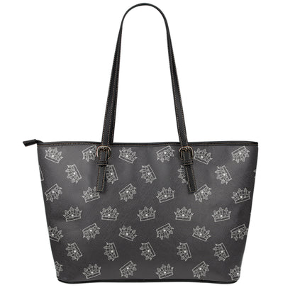 Doodle Crown Pattern Print Leather Tote Bag
