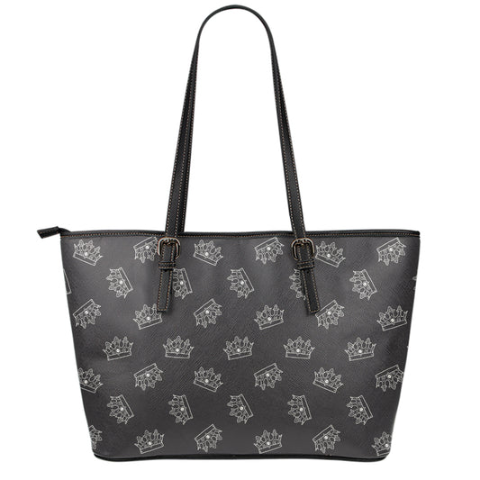 Doodle Crown Pattern Print Leather Tote Bag