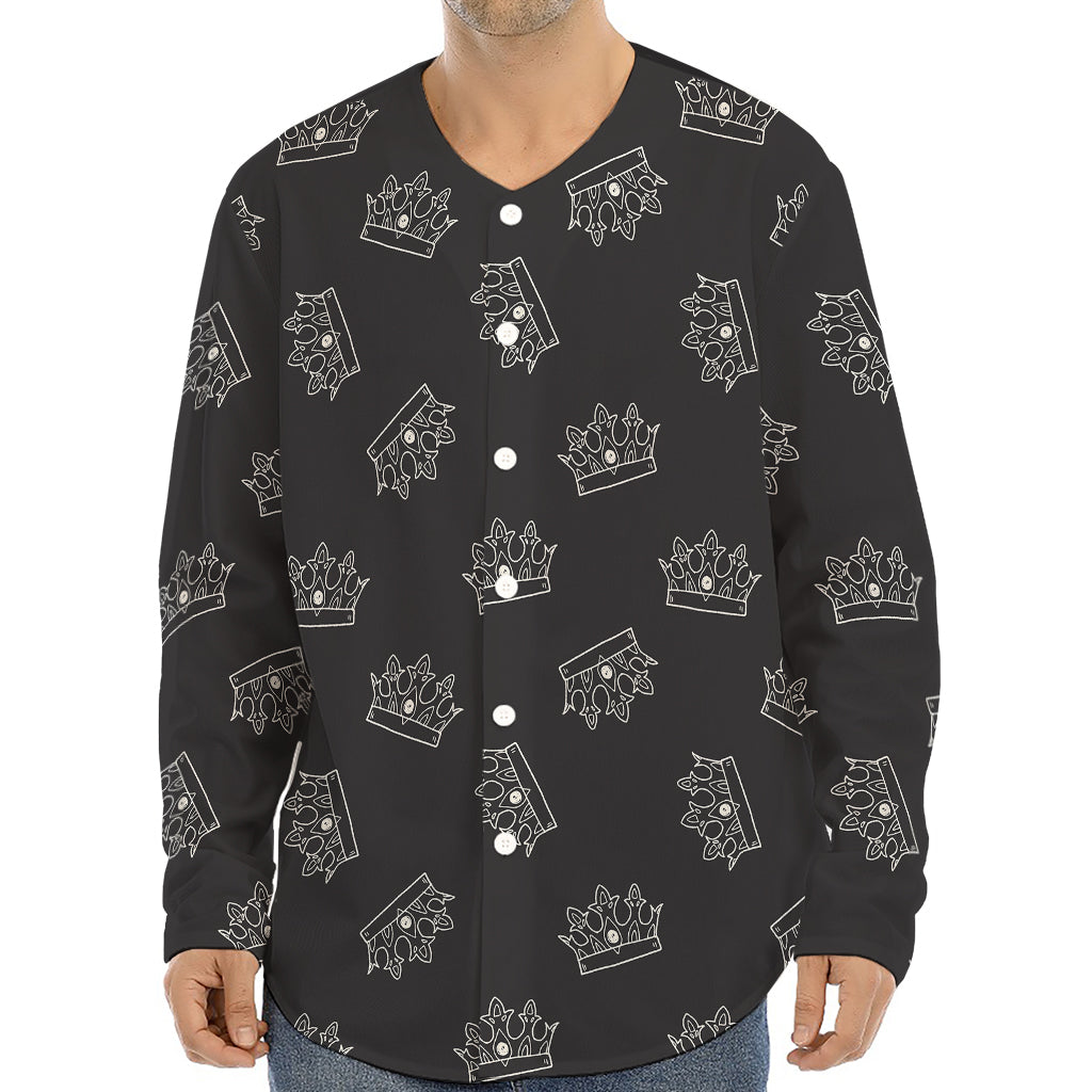 Doodle Crown Pattern Print Long Sleeve Baseball Jersey