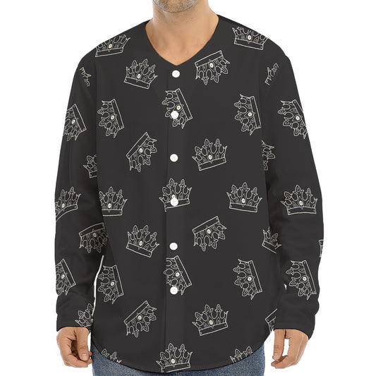 Doodle Crown Pattern Print Long Sleeve Baseball Jersey