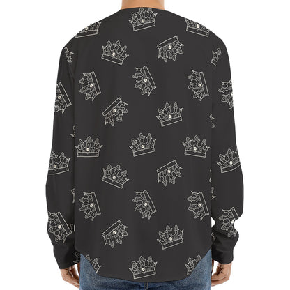 Doodle Crown Pattern Print Long Sleeve Baseball Jersey