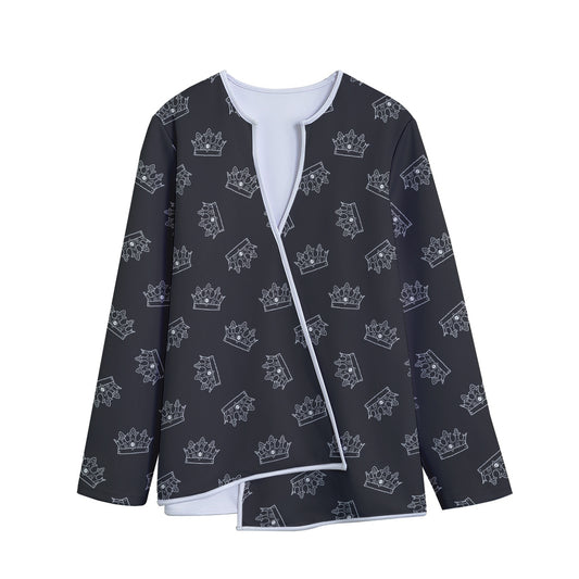 Doodle Crown Pattern Print Long Sleeve Short Coat