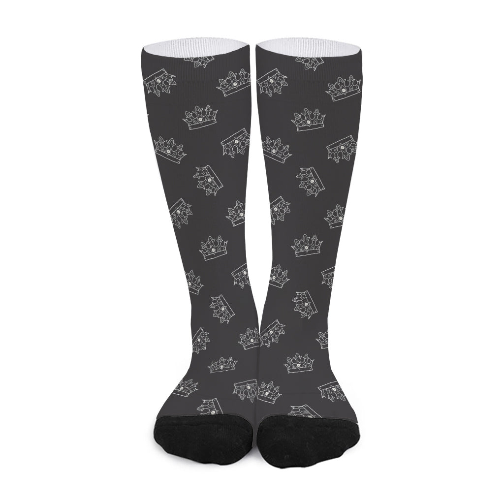 Doodle Crown Pattern Print Long Socks