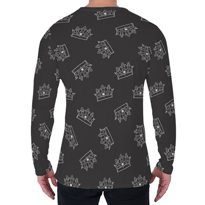 Doodle Crown Pattern Print Men's Long Sleeve T-Shirt