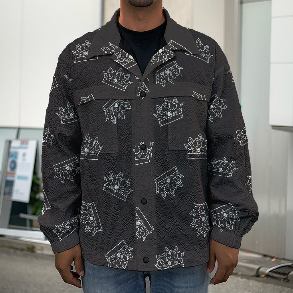 Doodle Crown Pattern Print Men's Shirt Jacket