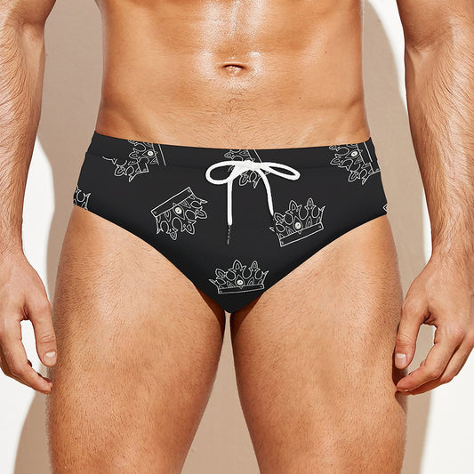 Doodle Crown Pattern Print Men's Swim Briefs