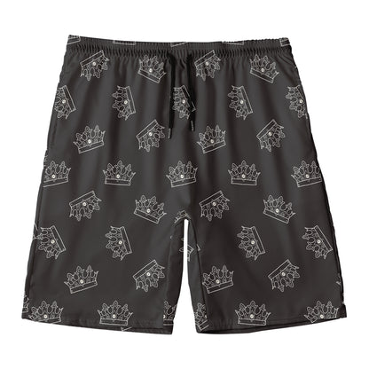 Doodle Crown Pattern Print Men's Swim Trunks