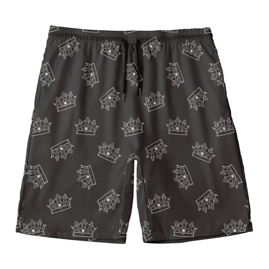 Doodle Crown Pattern Print Men's Swim Trunks