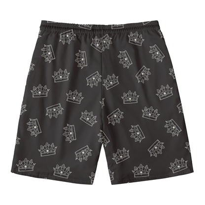 Doodle Crown Pattern Print Men's Swim Trunks