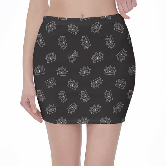 Doodle Crown Pattern Print Pencil Mini Skirt