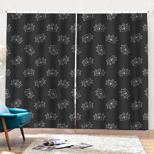 Doodle Crown Pattern Print Pencil Pleat Curtains