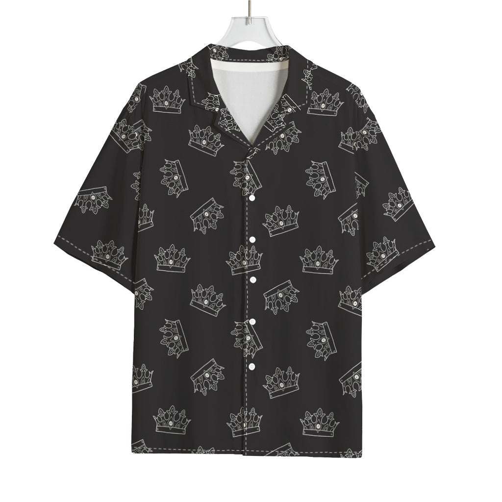 Doodle Crown Pattern Print Rayon Hawaiian Shirt