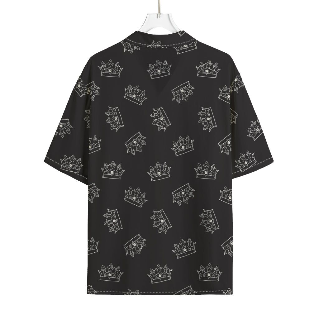 Doodle Crown Pattern Print Rayon Hawaiian Shirt