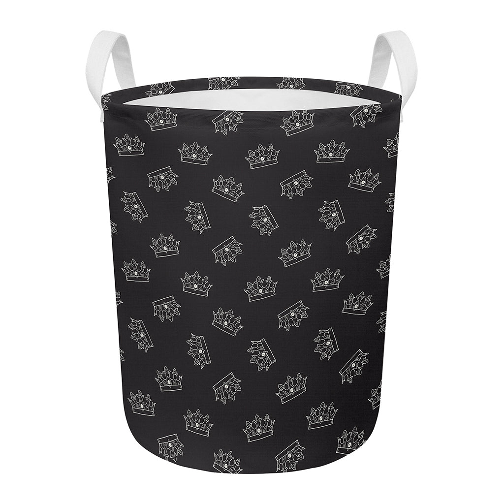 Doodle Crown Pattern Print Round Laundry Basket
