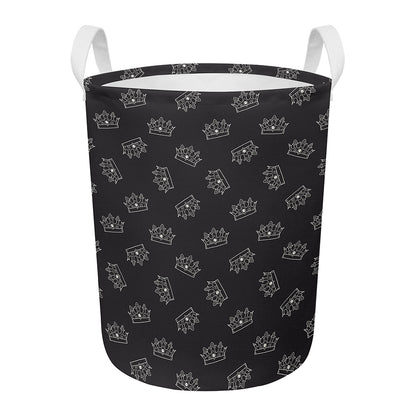 Doodle Crown Pattern Print Round Laundry Basket