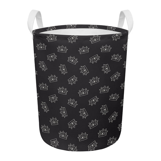 Doodle Crown Pattern Print Round Laundry Basket