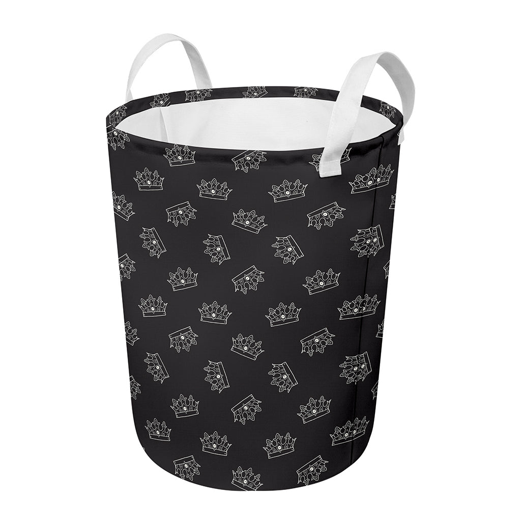 Doodle Crown Pattern Print Round Laundry Basket