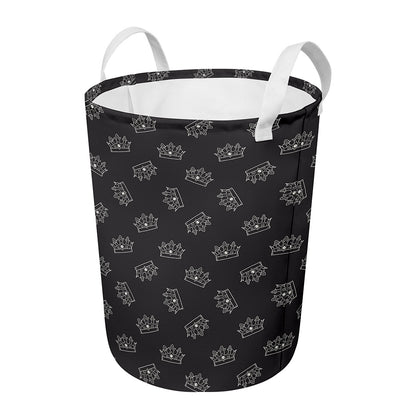 Doodle Crown Pattern Print Round Laundry Basket
