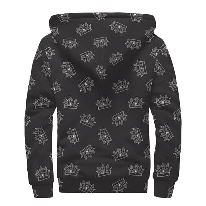 Doodle Crown Pattern Print Sherpa Lined Zip Up Hoodie