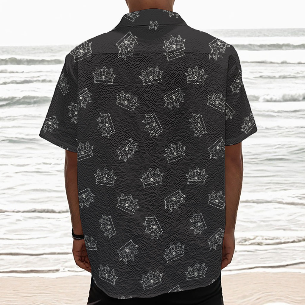 Doodle Crown Pattern Print Textured Short Sleeve Shirt