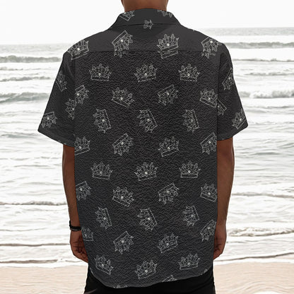 Doodle Crown Pattern Print Textured Short Sleeve Shirt