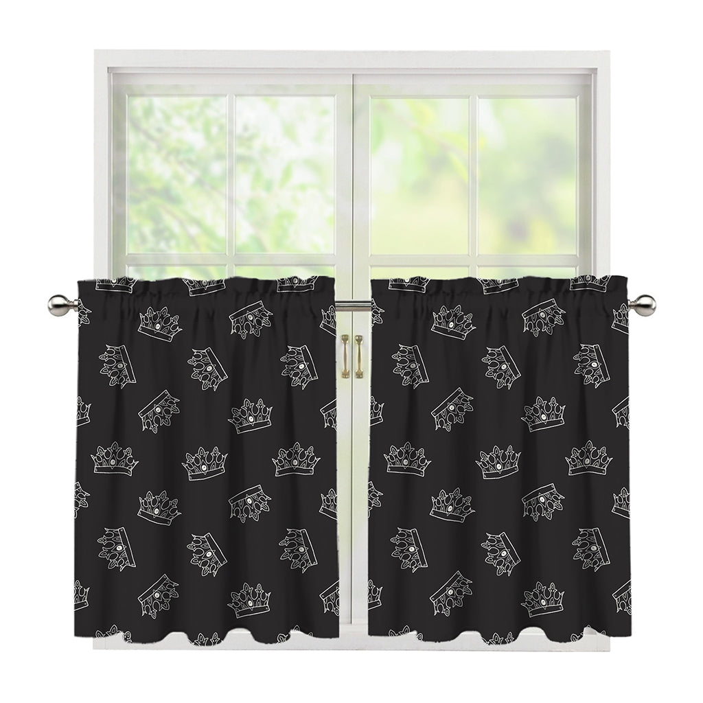 Doodle Crown Pattern Print Tier Curtains