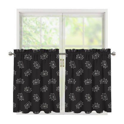 Doodle Crown Pattern Print Tier Curtains