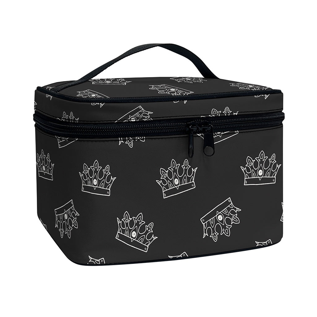 Doodle Crown Pattern Print Travel Makeup Bag