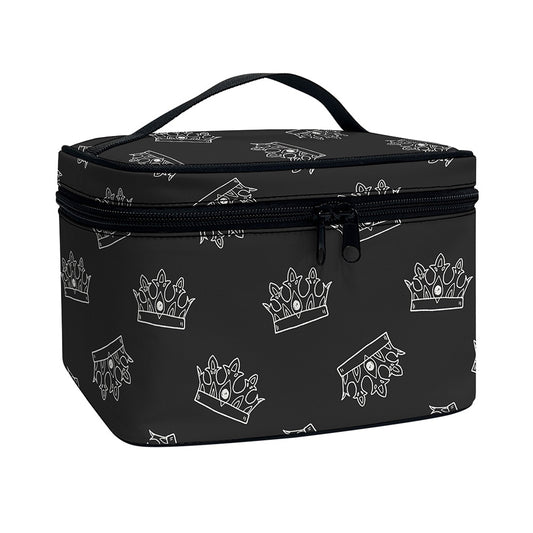 Doodle Crown Pattern Print Travel Makeup Bag