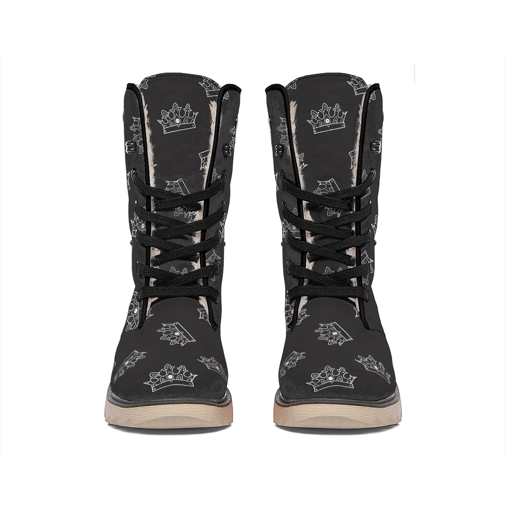 Doodle Crown Pattern Print Winter Boots