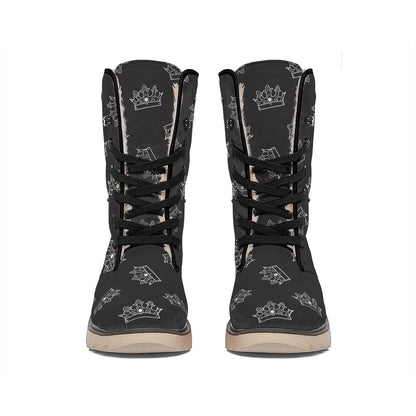 Doodle Crown Pattern Print Winter Boots
