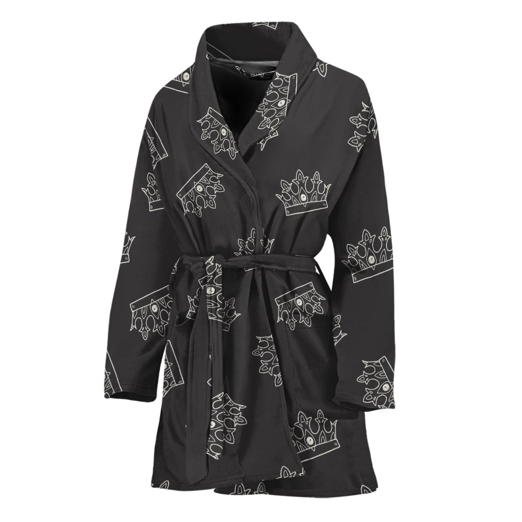 Doodle Crown Pattern Print Women's Bathrobe