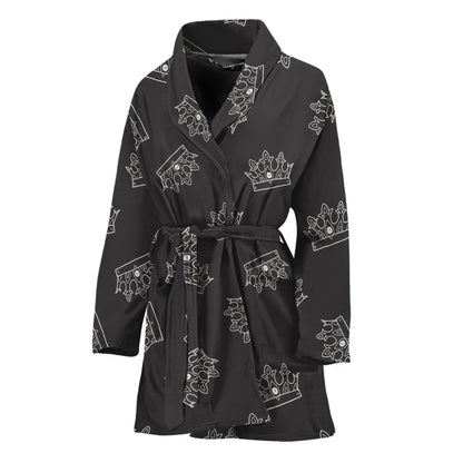 Doodle Crown Pattern Print Women's Bathrobe