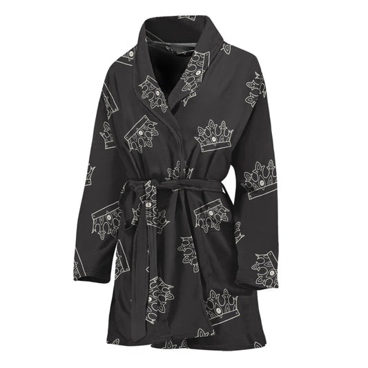 Doodle Crown Pattern Print Women's Bathrobe