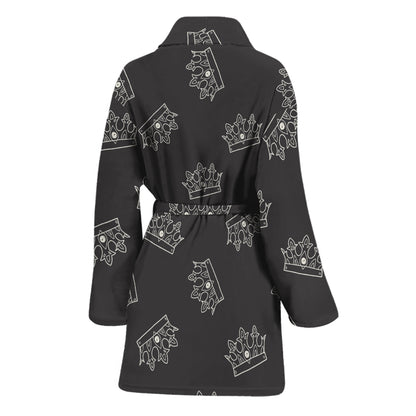 Doodle Crown Pattern Print Women's Bathrobe