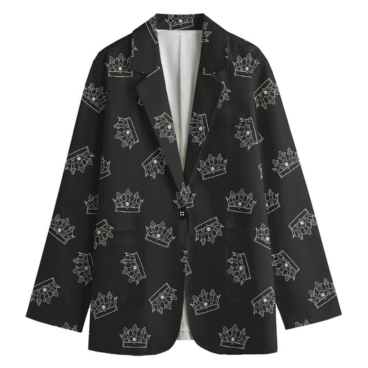 Doodle Crown Pattern Print Women's Cotton Blazer