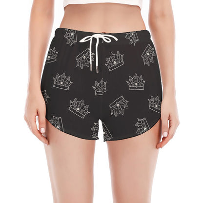 Doodle Crown Pattern Print Women's Split Running Shorts