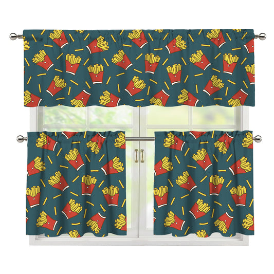 Doodle French Fries Pattern Print 3 Piece Kitchen Curtains