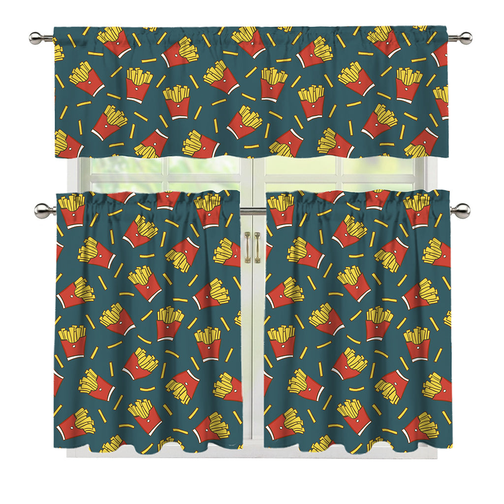 Doodle French Fries Pattern Print 3 Piece Kitchen Curtains